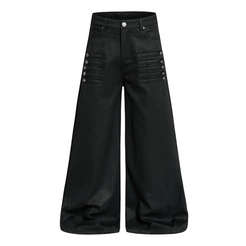 Damen Weite hochgeschnittene Palazzo-Hose mit beschichteter Lederoptik, extra weitem Bein und Statement-Print Nord Taschen