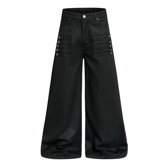 Damen Weite hochgeschnittene Palazzo-Hose mit beschichteter Lederoptik, extra weitem Bein und Statement-Print Nord Taschen