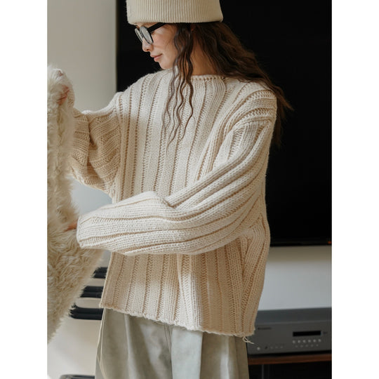 Damen Voluminöser Chunky-Ripp-Pullover mit Boxy-Silhouette Nord Taschen