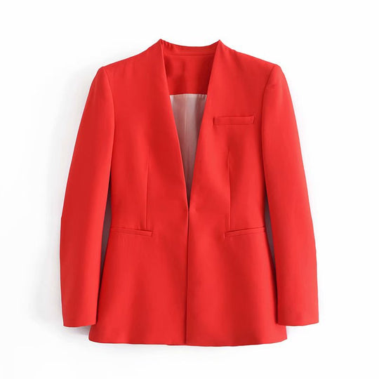 Damen Taillierter Blazer ohne Revers mit offener Front und Paspeltaschen Nord Taschen