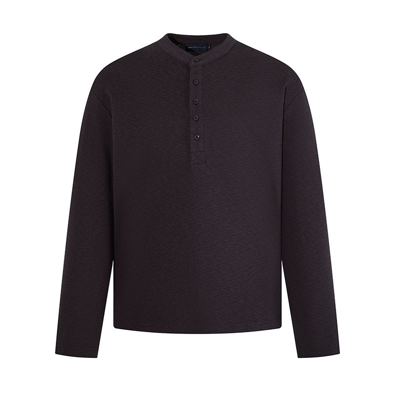 Herren Langarm-Henleyshirt mit Stehkragen und Knopfverschluss aus strukturiertem Jersey Nord Taschen