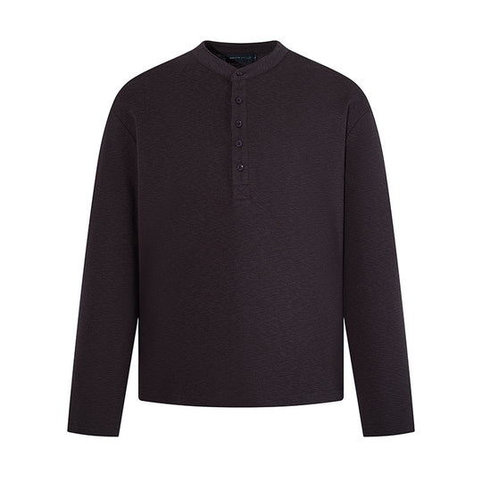 Herren Langarm-Henleyshirt mit Stehkragen und Knopfverschluss aus strukturiertem Jersey Nord Taschen