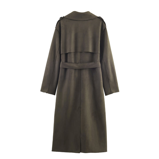 Damen Midilanger Mantel im Trench-Stil mit Bindegürtel und Schulterriegeln Nord Taschen
