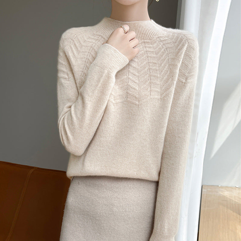 Damen Weicher Feinstrick-Mockneckpullover mit Chevron-Ajour und Kaschmirlook Nord Taschen
