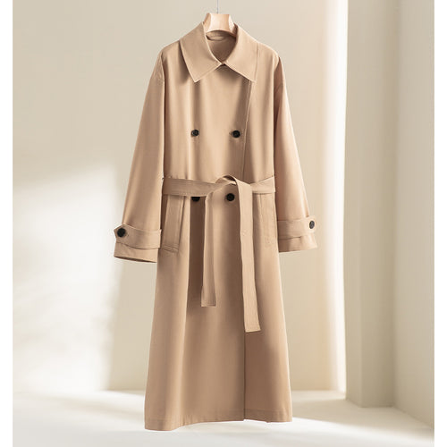 Herren Langer Doppelreihiger Trenchcoat mit Oversize-Schnitt und Reverskragen Nord Taschen