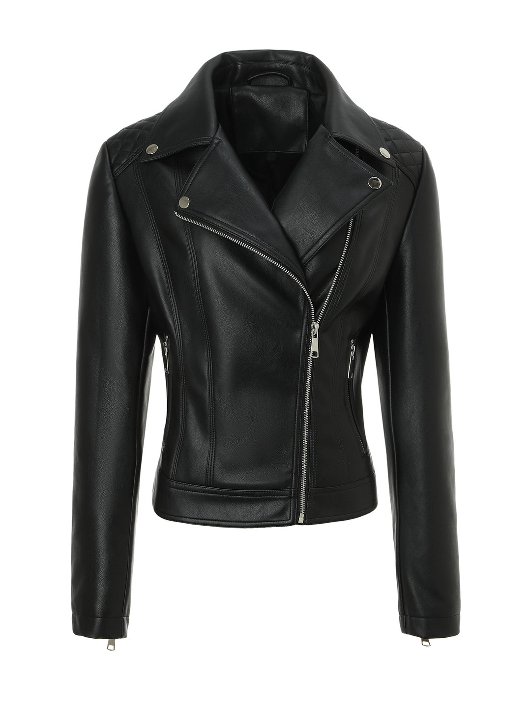 Damen Taillierte Leder-Bikerjacke mit asymmetrischem Reißverschluss Nord Taschen