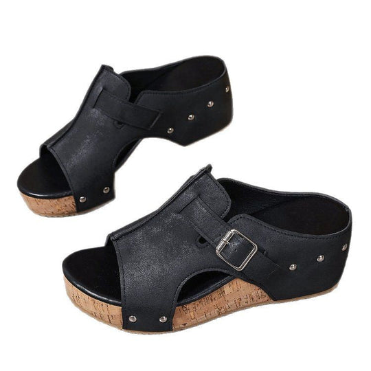 Damen modische Clogs mit verstellbarer Schnalle und korkähnlicher Sohle