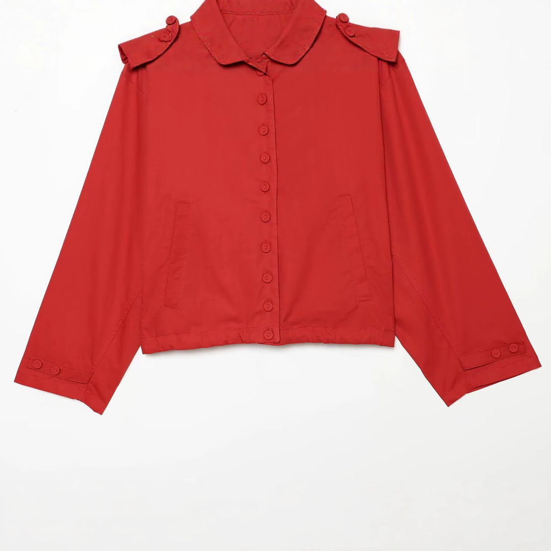 Damen Kurze Boxy-Utility-Jacke mit überlappendem Kragen und Knopfdetail Nord Taschen