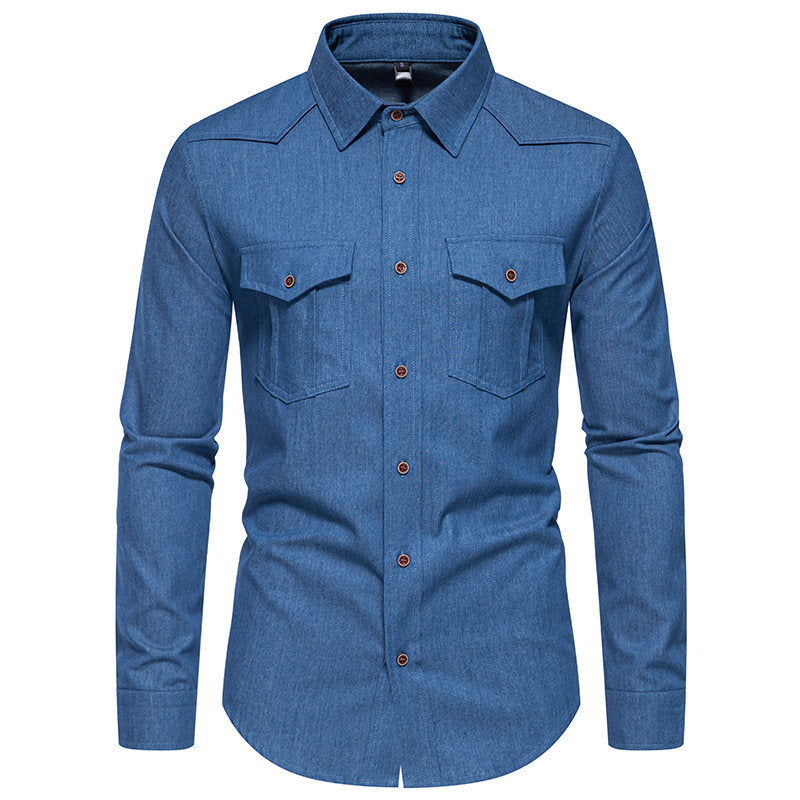 Herren Jeanshemd mit Western‑Yoke, aufgesetzten Brusttaschen und schmaler Casual‑Passform Nord Taschen