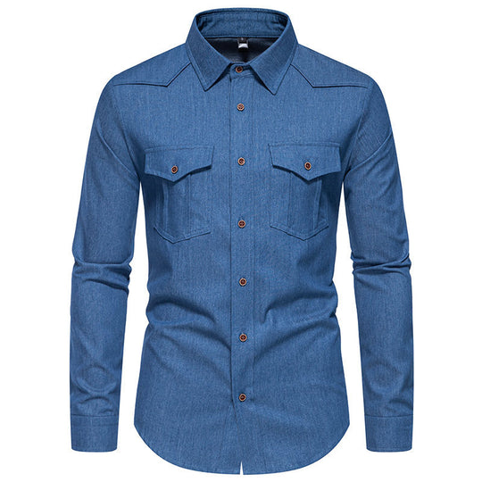 Herren Jeanshemd mit Western‑Yoke, aufgesetzten Brusttaschen und schmaler Casual‑Passform Nord Taschen