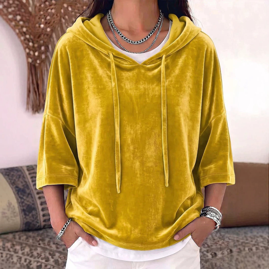 Damen Samt-Kapuzenpullover mit Oversize-Schnitt und Dreiviertelärmeln Nord Taschen