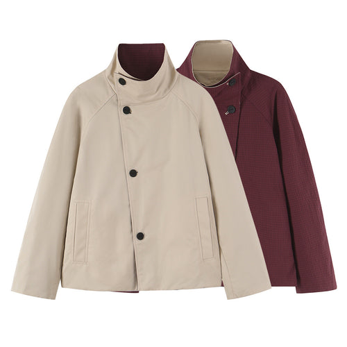Damen Kurzjacke mit hohem Stehkragen und asymmetrischer Knopfleiste Nord Taschen