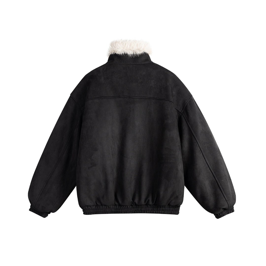 Damen Kurz geschnittene Velours‑Imitat Bomberjacke mit Teddybesatz und verstellbarem Halsriemen Nord Taschen