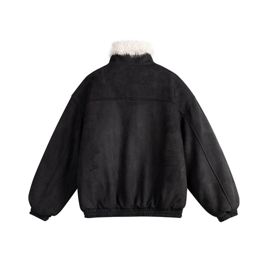Damen Kurz geschnittene Velours‑Imitat Bomberjacke mit Teddybesatz und verstellbarem Halsriemen Nord Taschen
