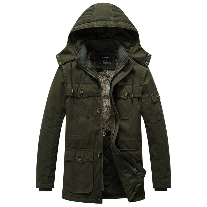 Herren Canvas-Parka mit gesteppter Thermofütterung, Kunstfell-Innenfutter und Kapuze Nord Taschen