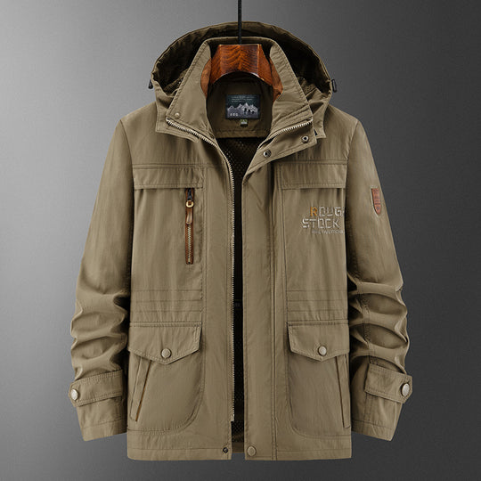 Herren Technische Feldjacke mit Kapuze, Multifunktionstaschen und atmungsaktivem Meshfutter Nord Taschen