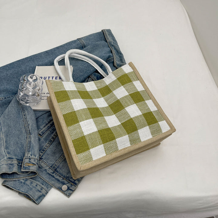 Damen Shopper-Tasche mit kariertem Design und verspielten Pompons Nord Taschen