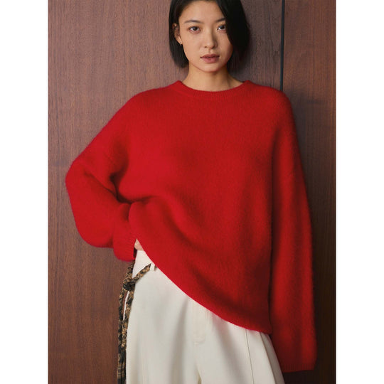 Damen Weicher Oversize-Strickpullover mit Rundhalsausschnitt Nord Taschen