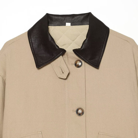 Damen Kurzjacke mit kontrastiertem Lederkragen und Umschlagärmeln Nord Taschen