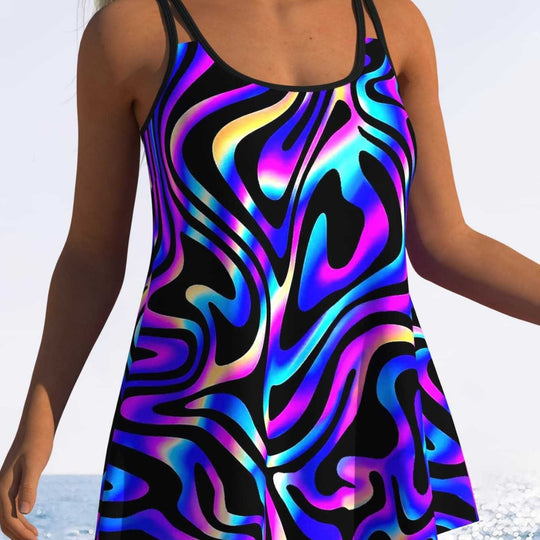 Damen Tankini mit verspieltem Streifenmuster und originellem Schnitt