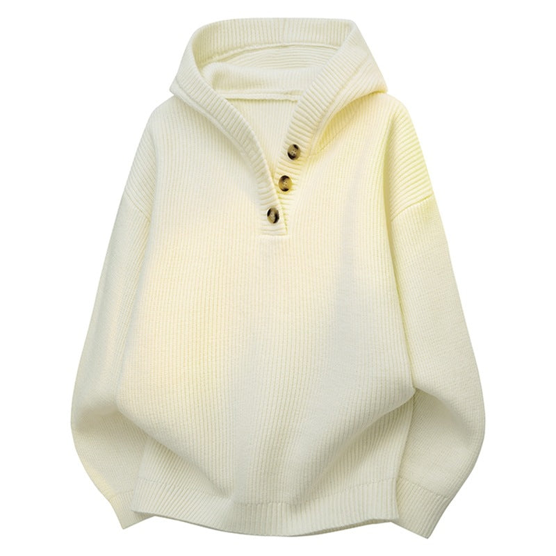 Damen Relaxed Kapuzenpullover aus geripptem Strick mit Halbsteg-Knopfleiste Nord Taschen