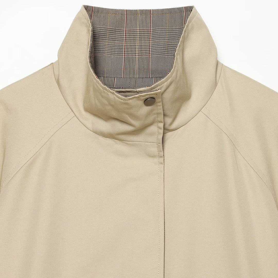 Damen Wendbare leichte Übergangsjacke mit Stehkragen, Raglanärmeln und Tunnelzugsaum Nord Taschen