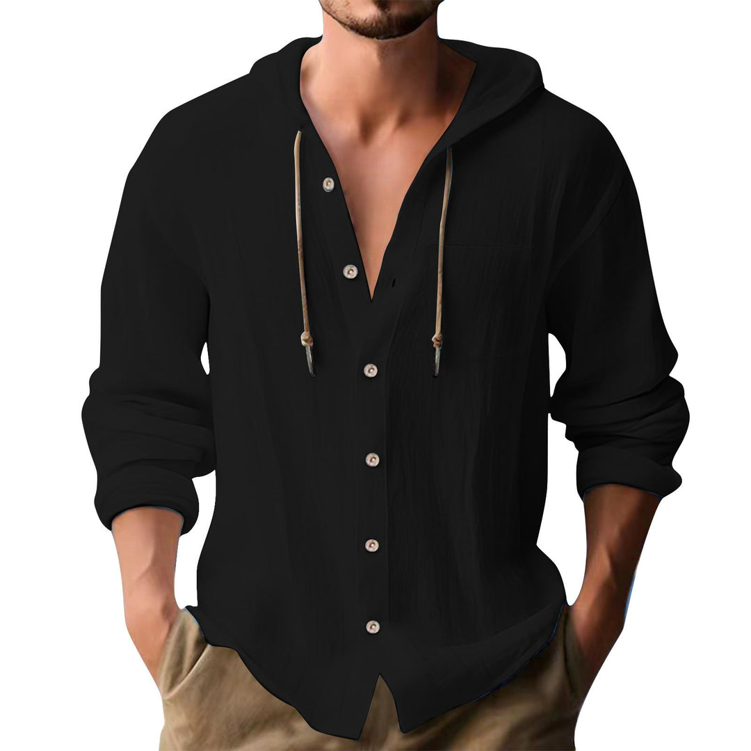 Herren lässiges Kapuzenshirt mit Knopfleiste und praktischen Taschen