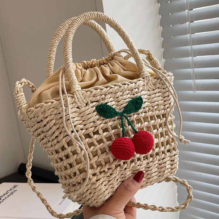 Damen Jute-Tasche mit verspieltem Kirschmuster und handgefertigten Details Nord Taschen