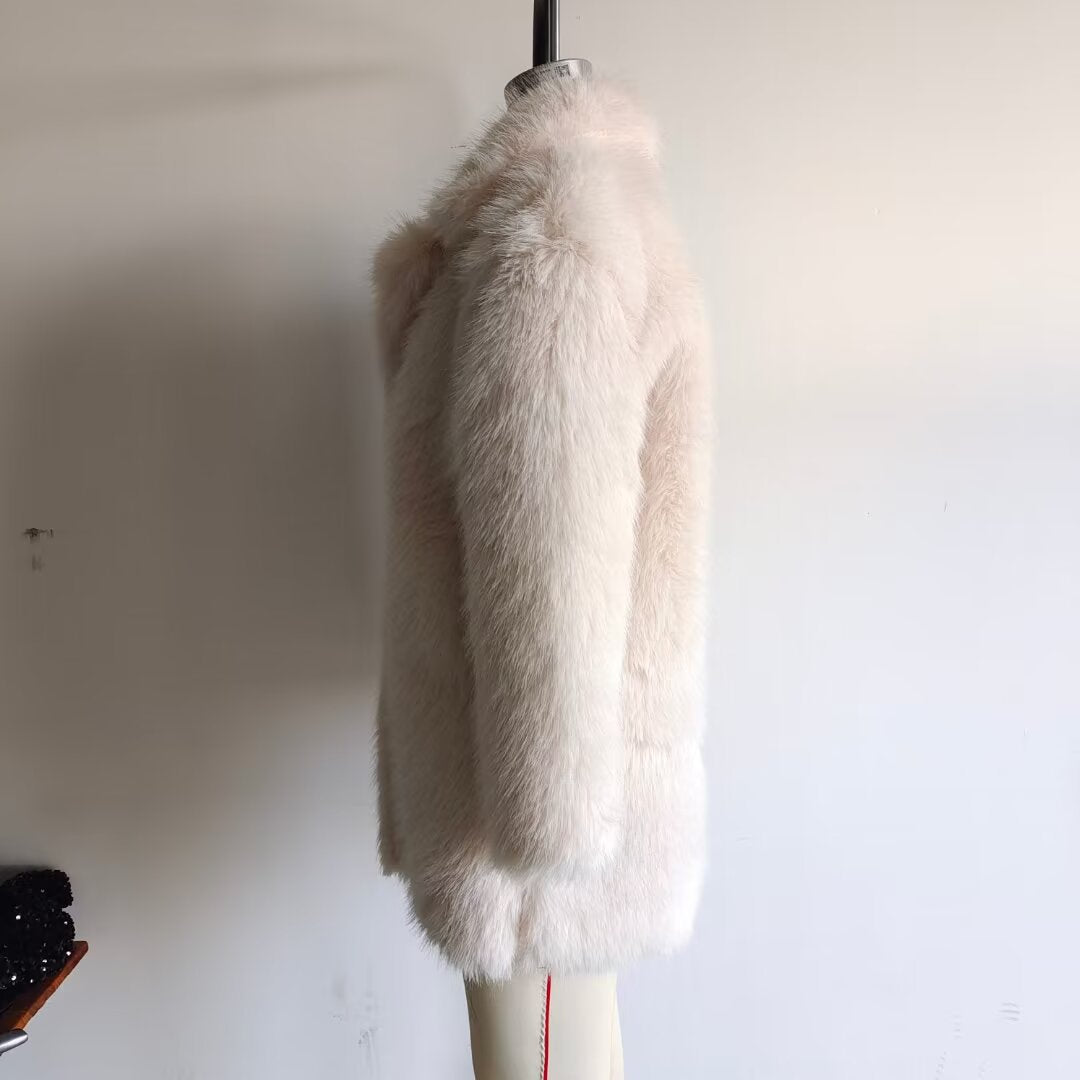 Damen Oversized Kunstfell-Mantel mit großzügigem Schalkragen und versteckten Taschen Nord Taschen