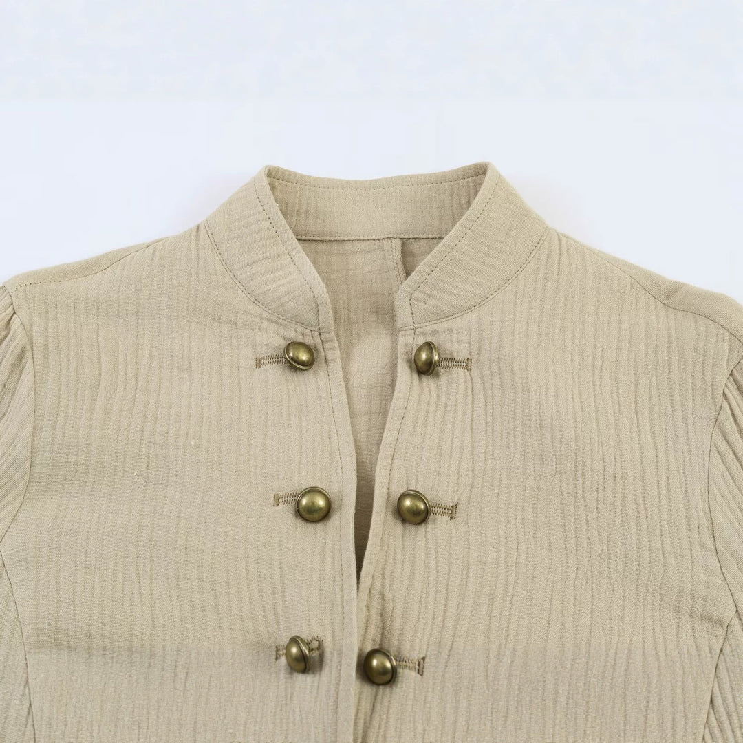 Damen Strukturierte Stehkragen-Jacke mit dekorativen Metallknöpfen Nord Taschen