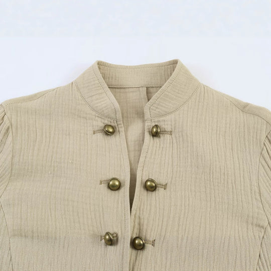 Damen Strukturierte Stehkragen-Jacke mit dekorativen Metallknöpfen Nord Taschen