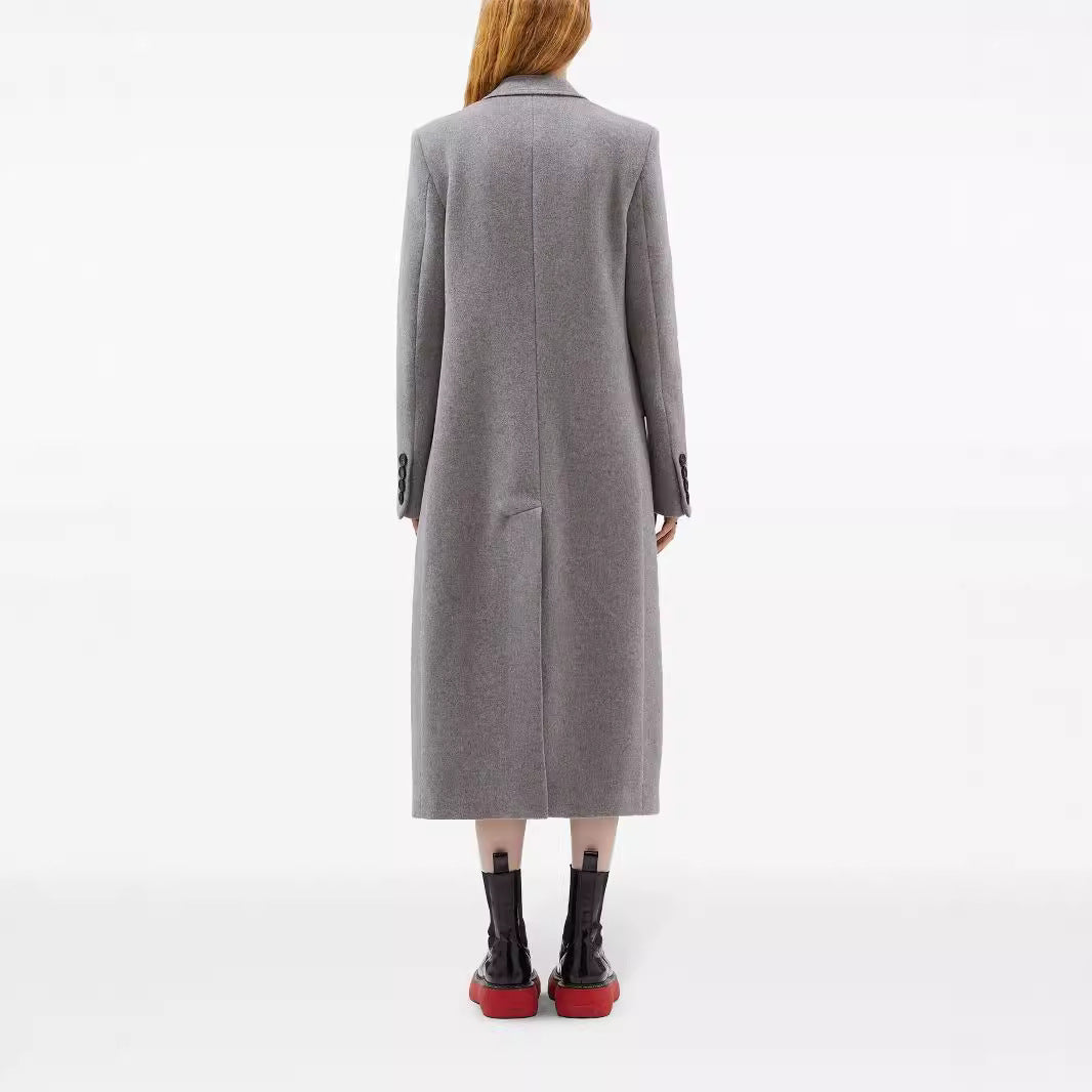Damen Maxilanger Einreihiger Longcoat im minimalistischen Tailoring mit Pattentaschen Nord Taschen