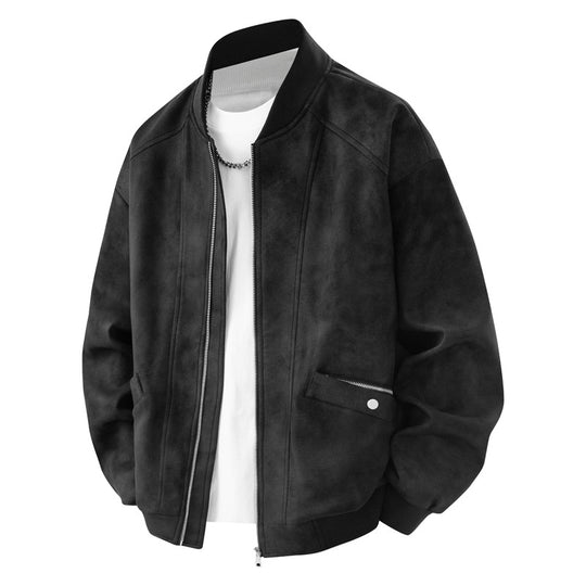 Herren Velours-Optik Bomberjacke im Boxy‑Cut mit Rippkragen, Frontreißverschluss & kombiniertem Zipper-/Klappenfach Nord Taschen