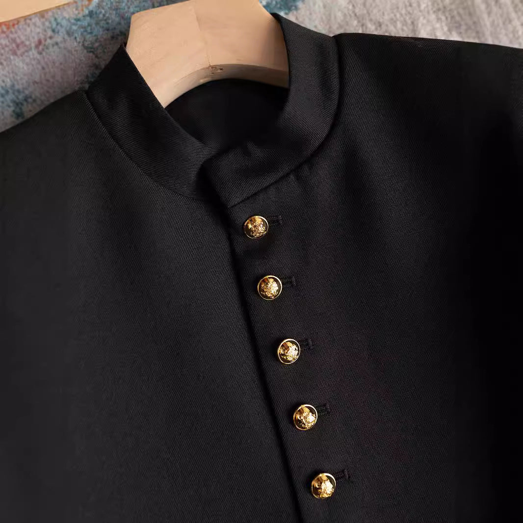 Damen Modische Jacke mit Stehkragen und goldenen Knöpfen Nord Taschen
