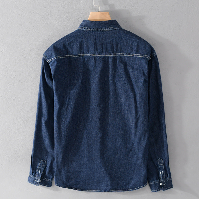 Herren Jeans-Overshirt im Worker-Stil mit doppelten Brusttaschen und kontrastierenden Ziernähten Nord Taschen