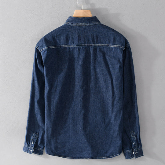 Herren Jeans-Overshirt im Worker-Stil mit doppelten Brusttaschen und kontrastierenden Ziernähten Nord Taschen