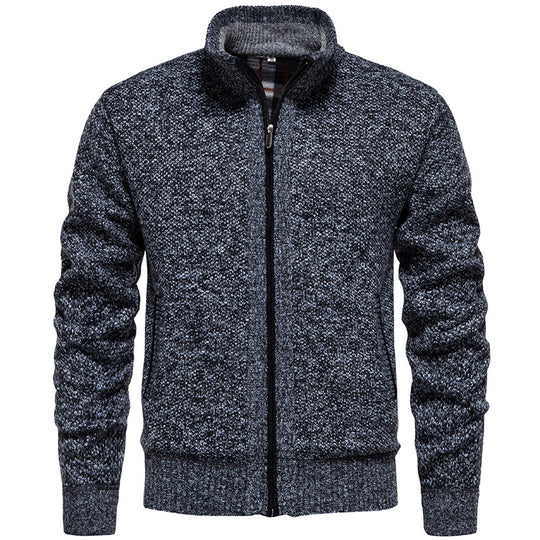 Herren strukturierter Strickcardigan mit durchgehendem Reißverschluss und kontrastgefüttertem Stehkragen Nord Taschen