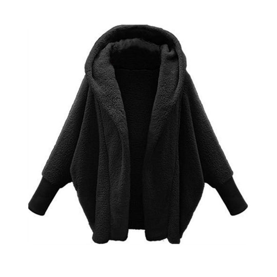Damen Kuscheliger Oversize-Kapuzencardigan aus Teddyfleece mit Fledermausärmeln Nord Taschen