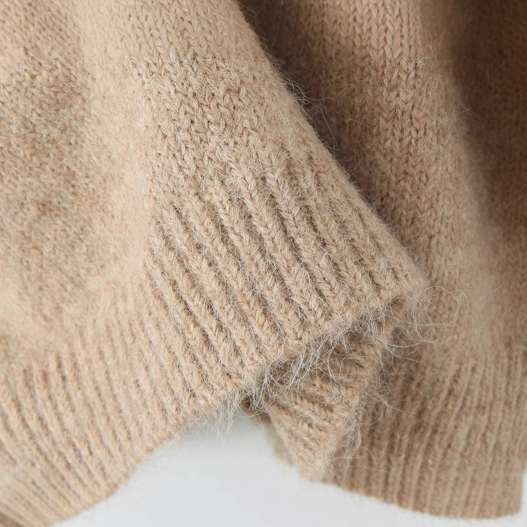 Damen Oversize Strickpullover mit integriertem Schal und weitem Schulterkragen Nord Taschen