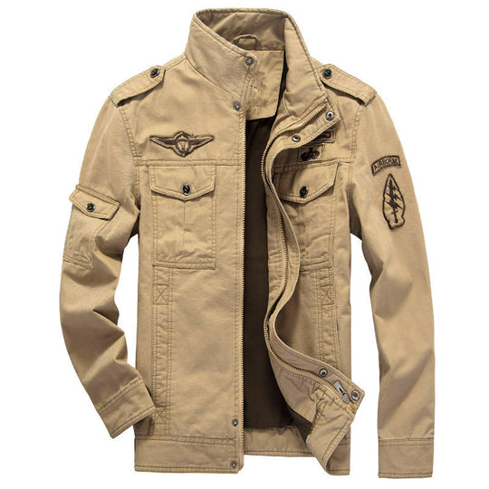 Herren Canvas-Fieldjacke im Pilotenstil mit Stehkragen, Utility-Taschen und Abzeichenapplikationen Nord Taschen