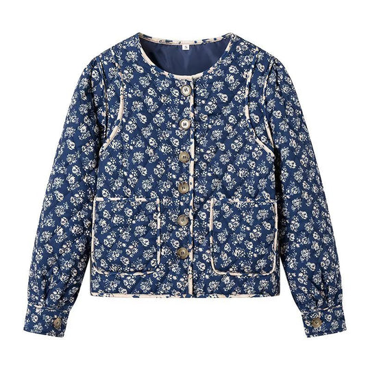 Damen Steppjacke mit floralem Allover‑Muster, rundem Ausschnitt und aufgesetzten Taschen Nord Taschen