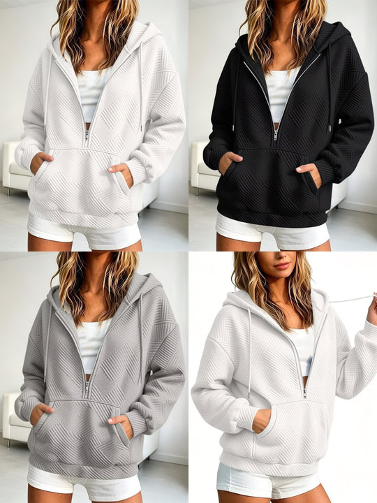 Damen Gequilteter Half-Zip Kapuzenpullover mit geometrischer Steppstruktur Nord Taschen