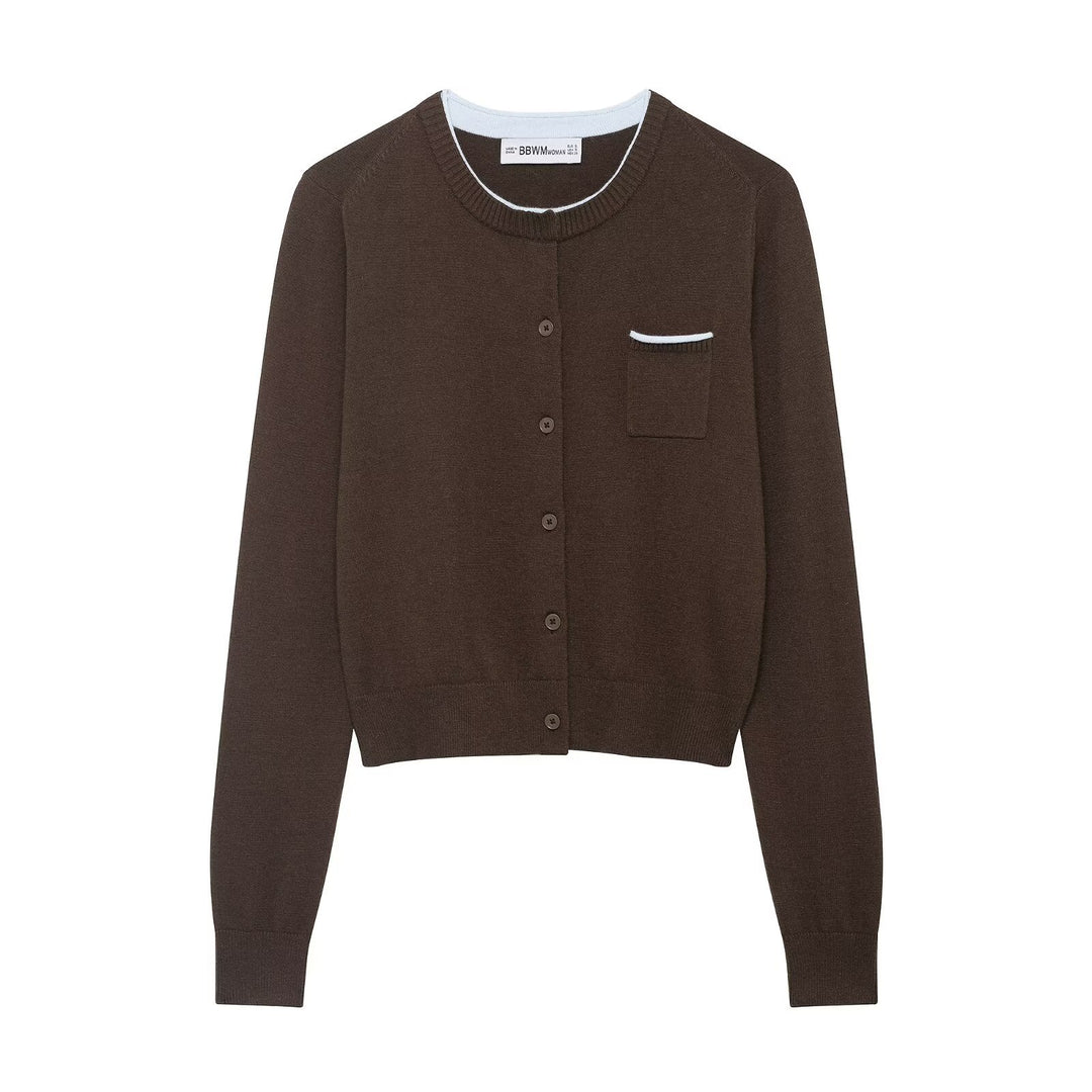 Damen Cardigan mit kontrastfarbener Knopfleiste und zweifarbigen Ärmeln Nord Taschen
