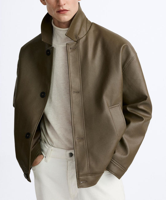 Herren Kurz geschnittene Lederjacke mit klassischem Kragen Nord Taschen