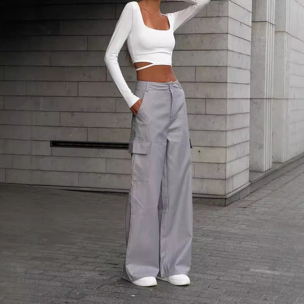 Damen Weite High-Waist Cargo-Hose mit Oversized-Silhouette und Klappentaschen Nord Taschen