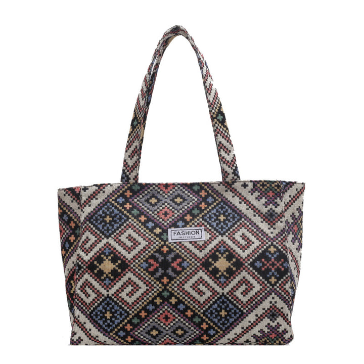 Damen Jute-Tragetasche mit modischem Ethnomuster Nord Taschen