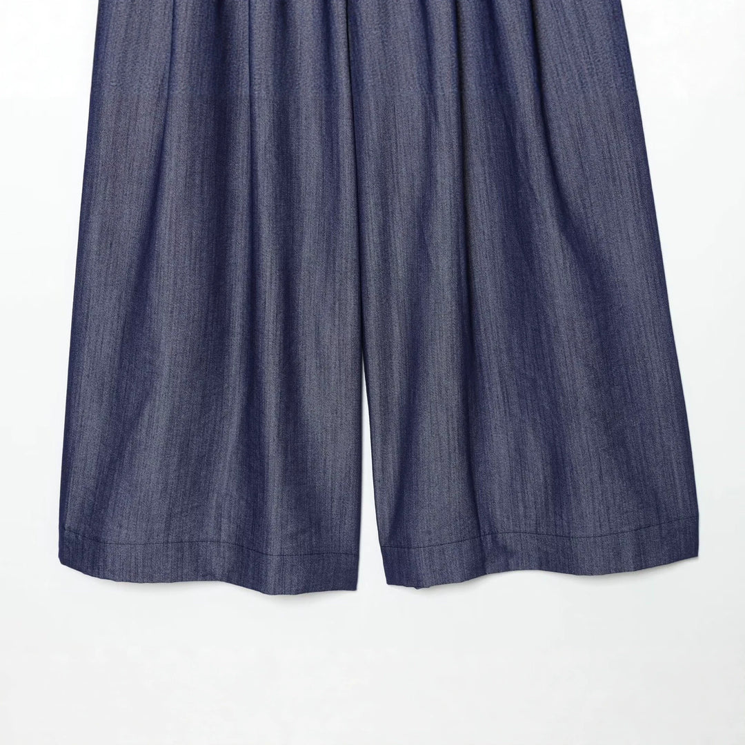 Damen Hochtaillierte weite Culotte aus leichter Denim-Qualität mit Bundfalten Nord Taschen