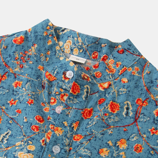 Damen Kurzarmbluse mit modernem Stehkragen und floralen Akzenten Nord Taschen