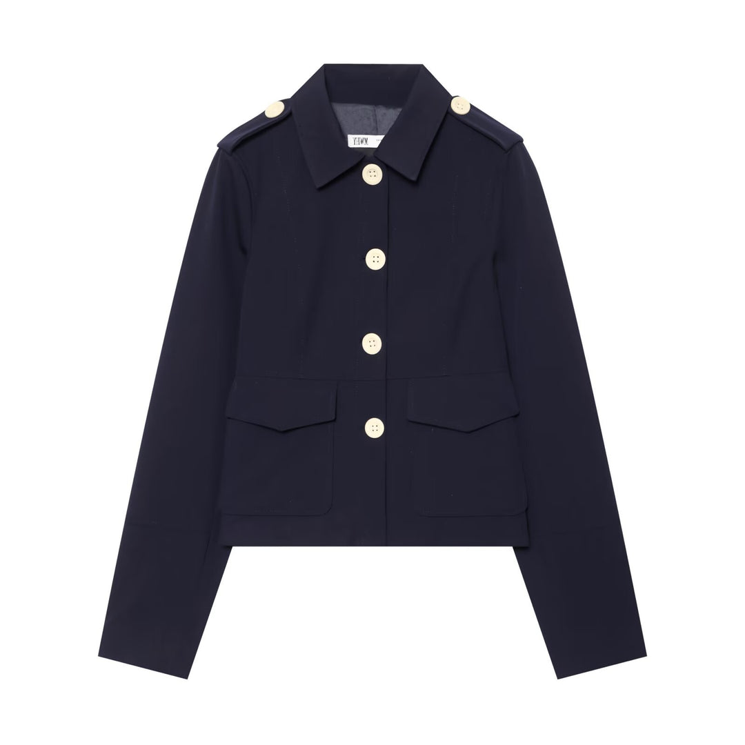 Damen Kurz geschnittene Utility-Jacke mit Schulterklappen und großen Kontrastknöpfen Nord Taschen