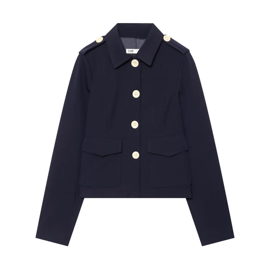 Damen Kurz geschnittene Utility-Jacke mit Schulterklappen und großen Kontrastknöpfen Nord Taschen